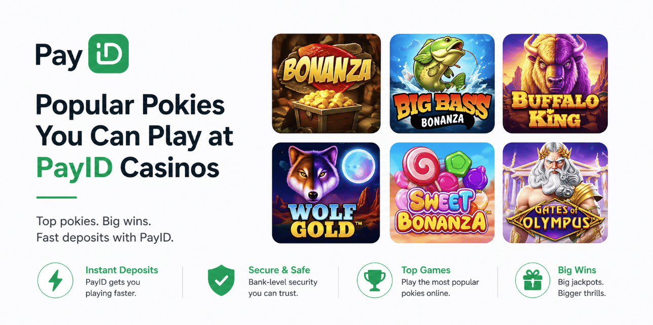 Selection of popular online pokies games at PayID casinos